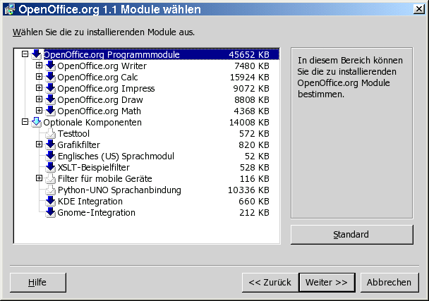 Dialog Modul wählen