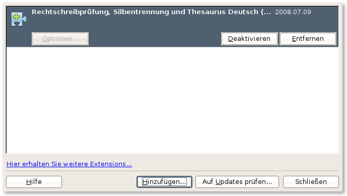 Extension-Manager mit installierter Extension